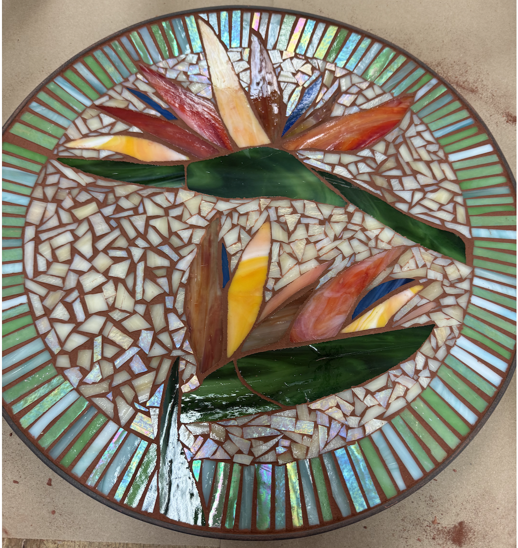 Bird of paradise glass mosaic lazy susan
