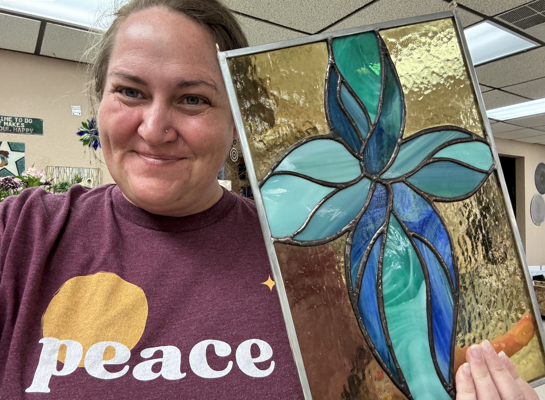 Blooming Cross
cooper foil stained glass before patina